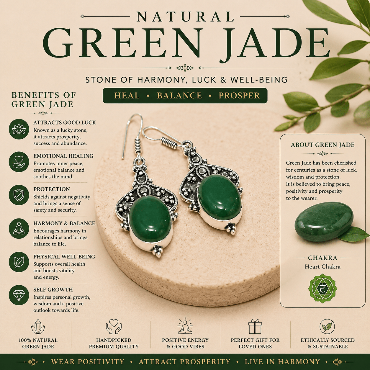 Natural Green Jade Earrings – Elegant Gemstone Jewellery for Harmony & Positivity - Image 4