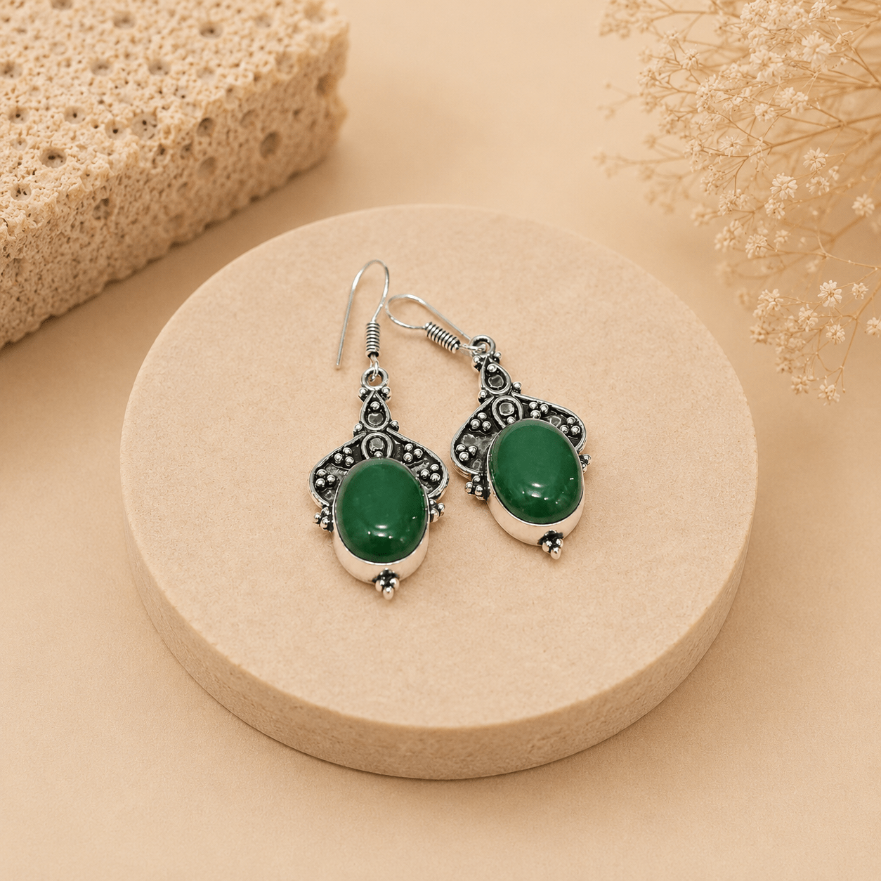 Natural Green Jade Earrings – Elegant Gemstone Jewellery for Harmony & Positivity