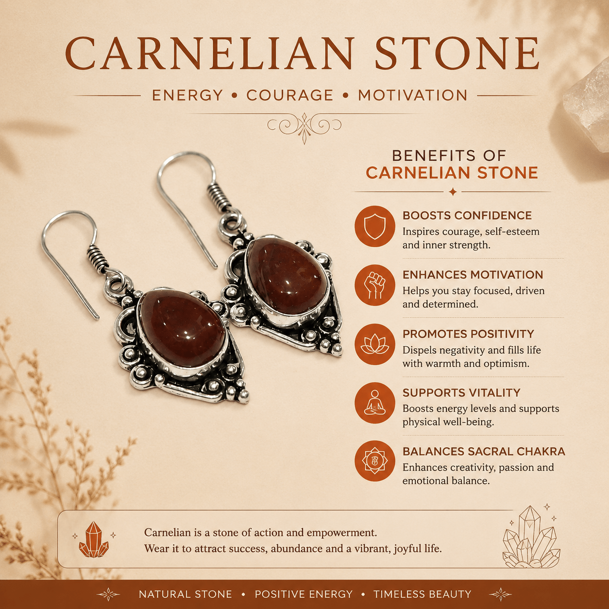 Elegant Carnelian Earrings – Vibrant Style & Confident Energy - Image 4