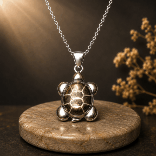 Natural Pyrite Turtle Pendant – Symbol of Wealth, Stability & Protection