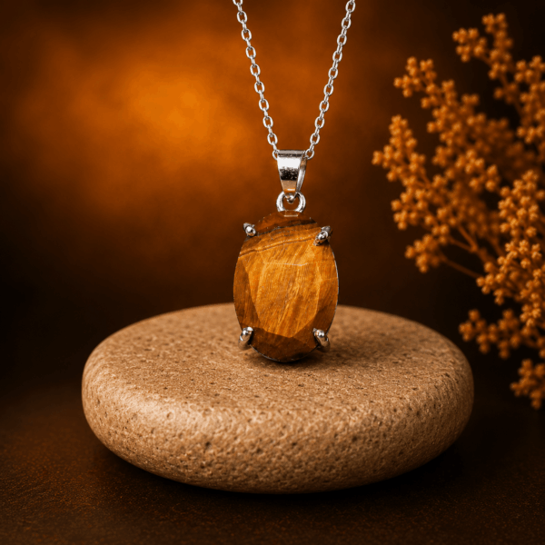 Natural Faceted Tiger Eye Pendant – Silver Prong Set Gemstone Locket