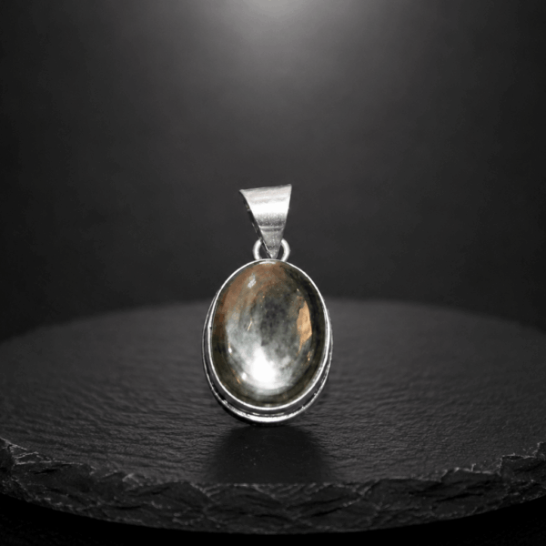 Natural Pyrite Stone Oval Pendant – Premium Silver-Bezel Metallic Gemstone Pendant