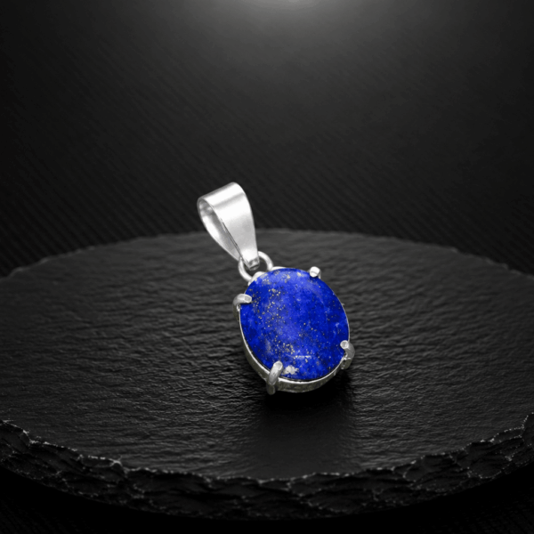 Natural Lapis Lazuli Oval Pendant – Premium Silver-Bezel Deep Blue Gemstone Pendant