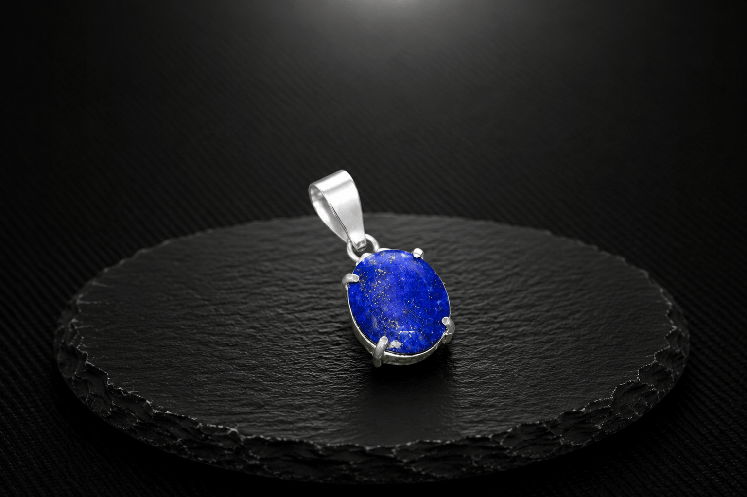 Natural Lapis Lazuli Oval Pendant – Premium Silver-Bezel Deep Blue Gemstone Pendant