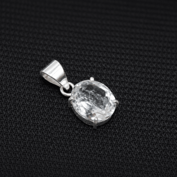 Natural Clear Quartz Oval Faceted Pendant – Premium German Silver Prong-Set Gemstone Pendant