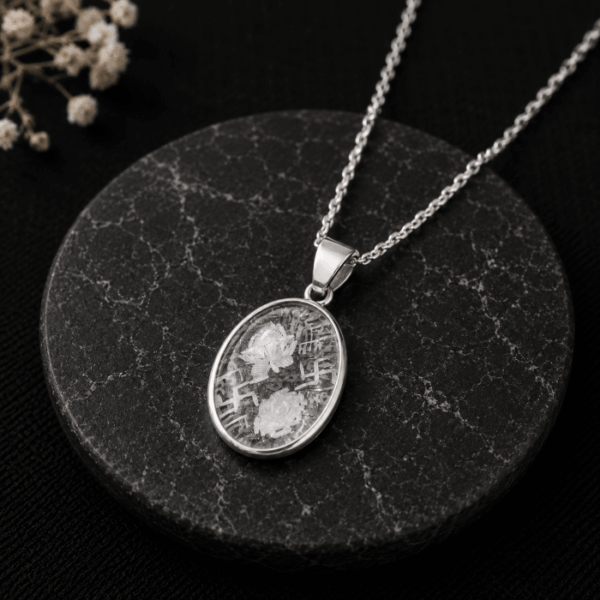 Natural Clear Quartz Pendant – Handcrafted Silver Beaded Gemstone Pendant