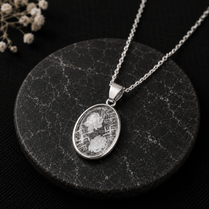 Natural Clear Quartz Pendant – Handcrafted Silver Beaded Gemstone Pendant
