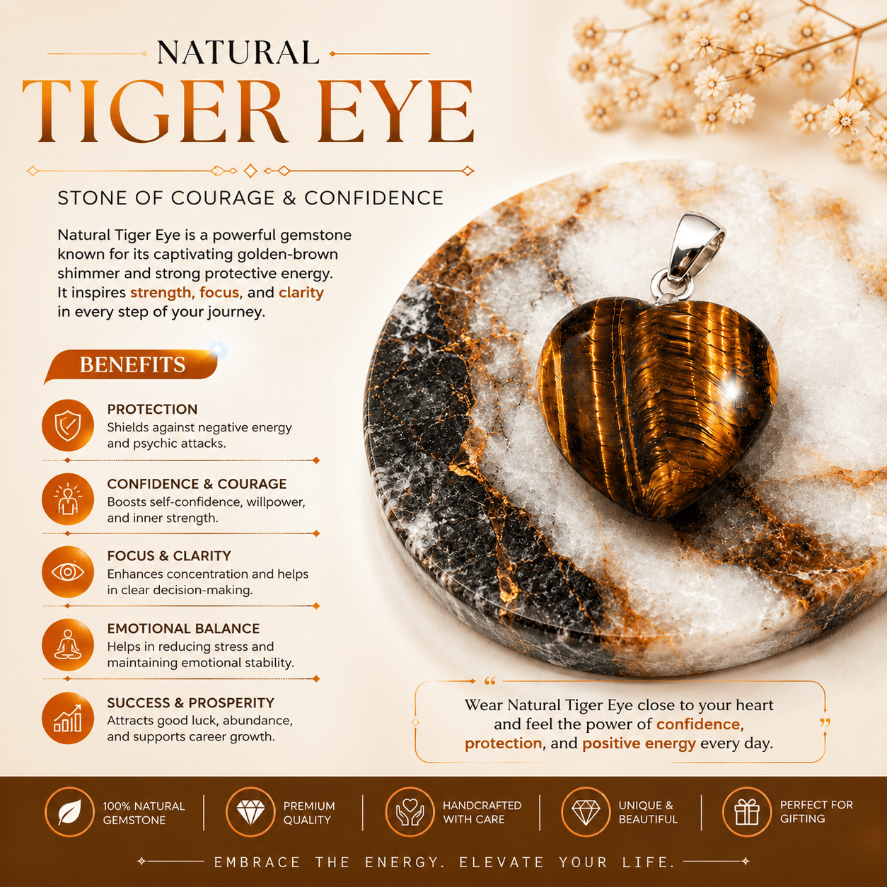 Natural Tiger Eye Heart Shape Pendant – Gemstone of Courage, Confidence & Protection - Image 5