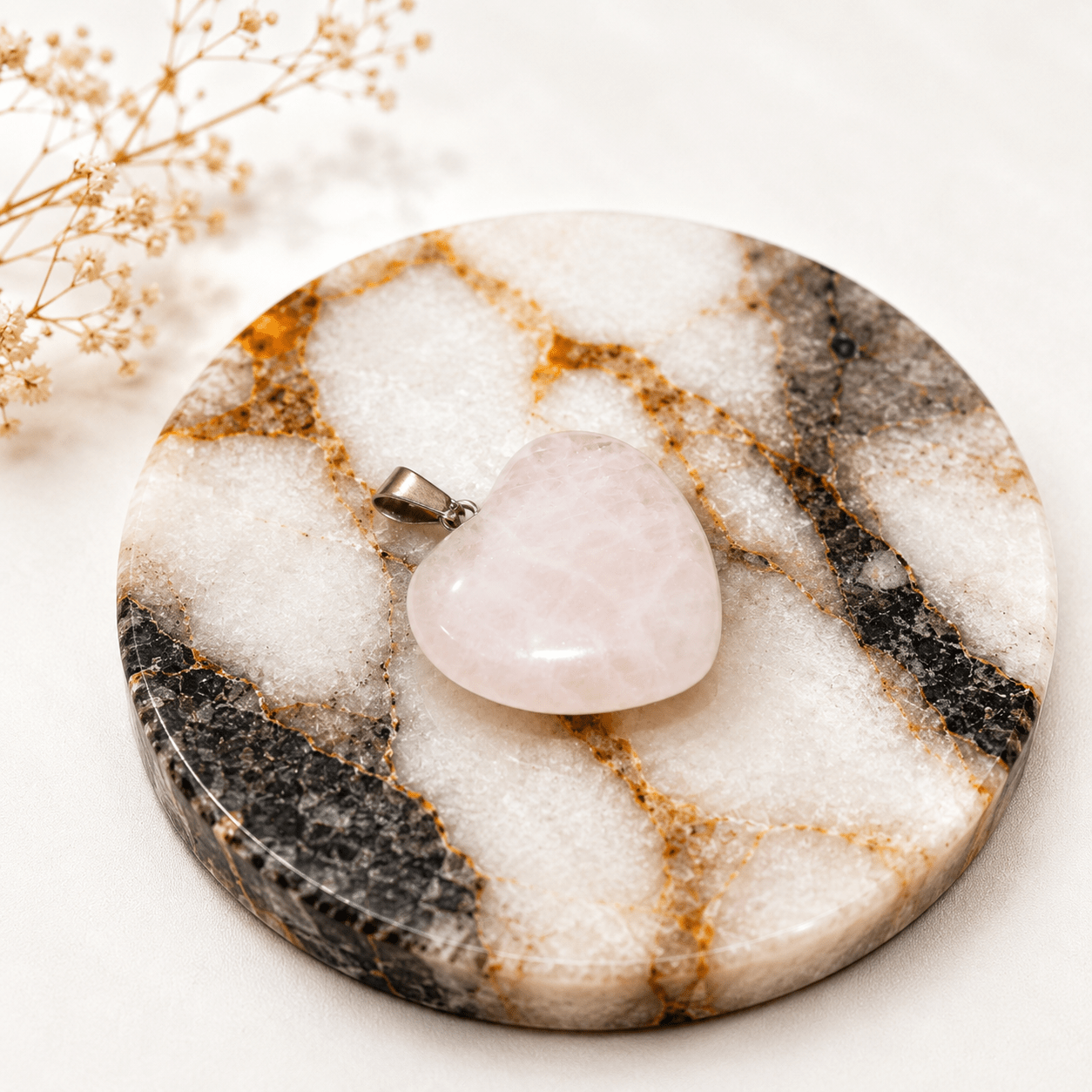 Natural Rose Quartz Heart Shape Pendant Ring Set in German Silver – Certified Gemstone of Love - Image 2