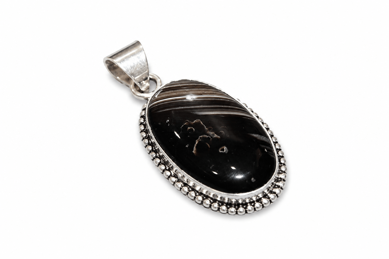 Natural Oval Sulemani Hakik Pendant – Silver Beaded Frame Protective Locket - Image 3