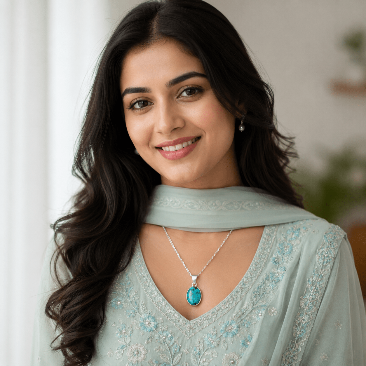 Natural Firoza Stone Pendant – Premium Turquoise Gemstone Pendant for Luck & Protection - Image 4