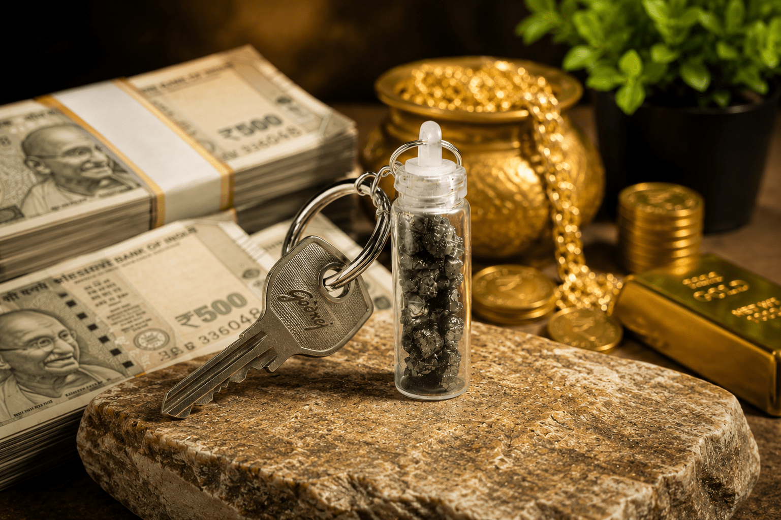 Pyrite Stone Bottle Keychain – Abundance, Confidence & Positive Energy - Image 4