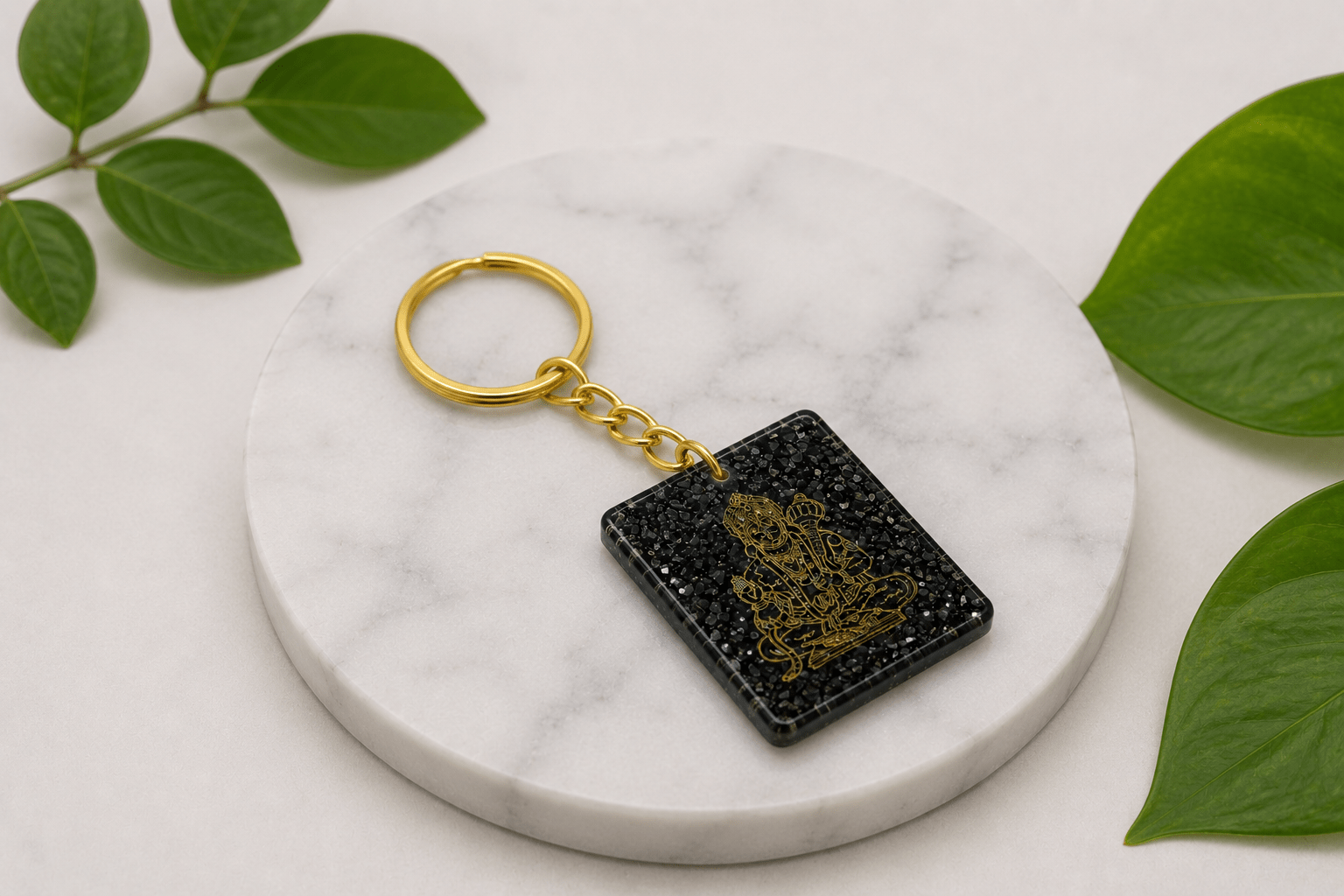 Pyrite Stone Hanuman Keychain – Strength, Protection & Prosperity