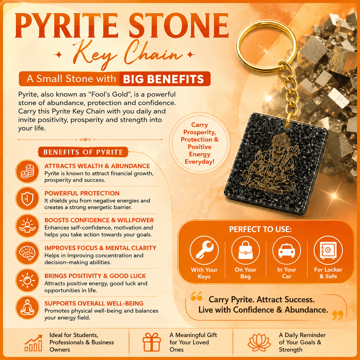Pyrite Stone Hanuman Keychain – Strength, Protection & Prosperity - Image 9