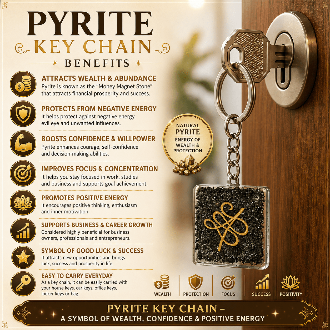 Pyrite Money Magnet Zibu Keychain – Abundance, Prosperity & Success - Image 6
