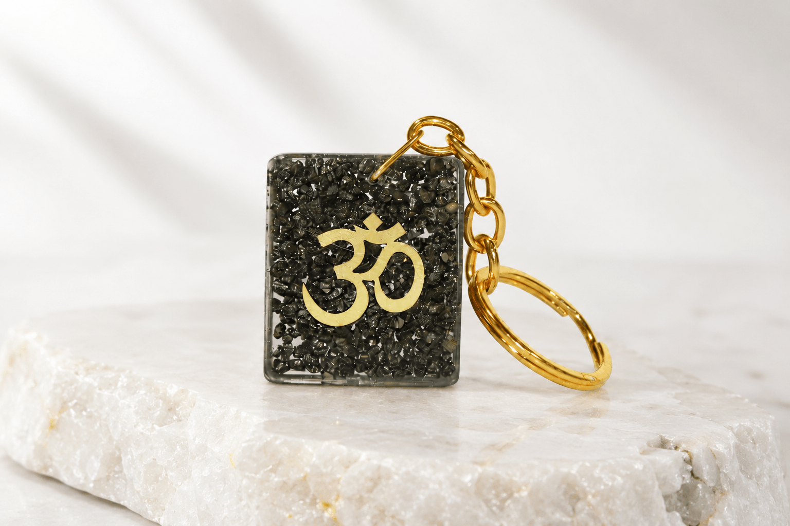 Pyrite Stone Om Keychain – Symbol of Abundance, Confidence & Positive Energy - Image 3