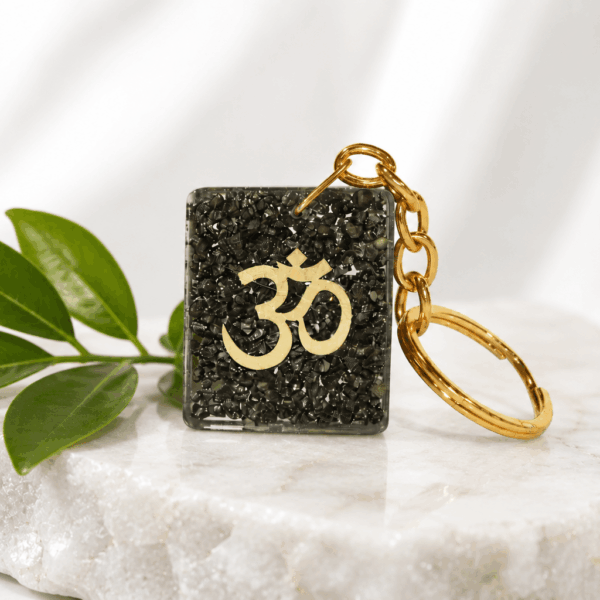 Pyrite Stone Om Keychain – Symbol of Abundance, Confidence & Positive Energy