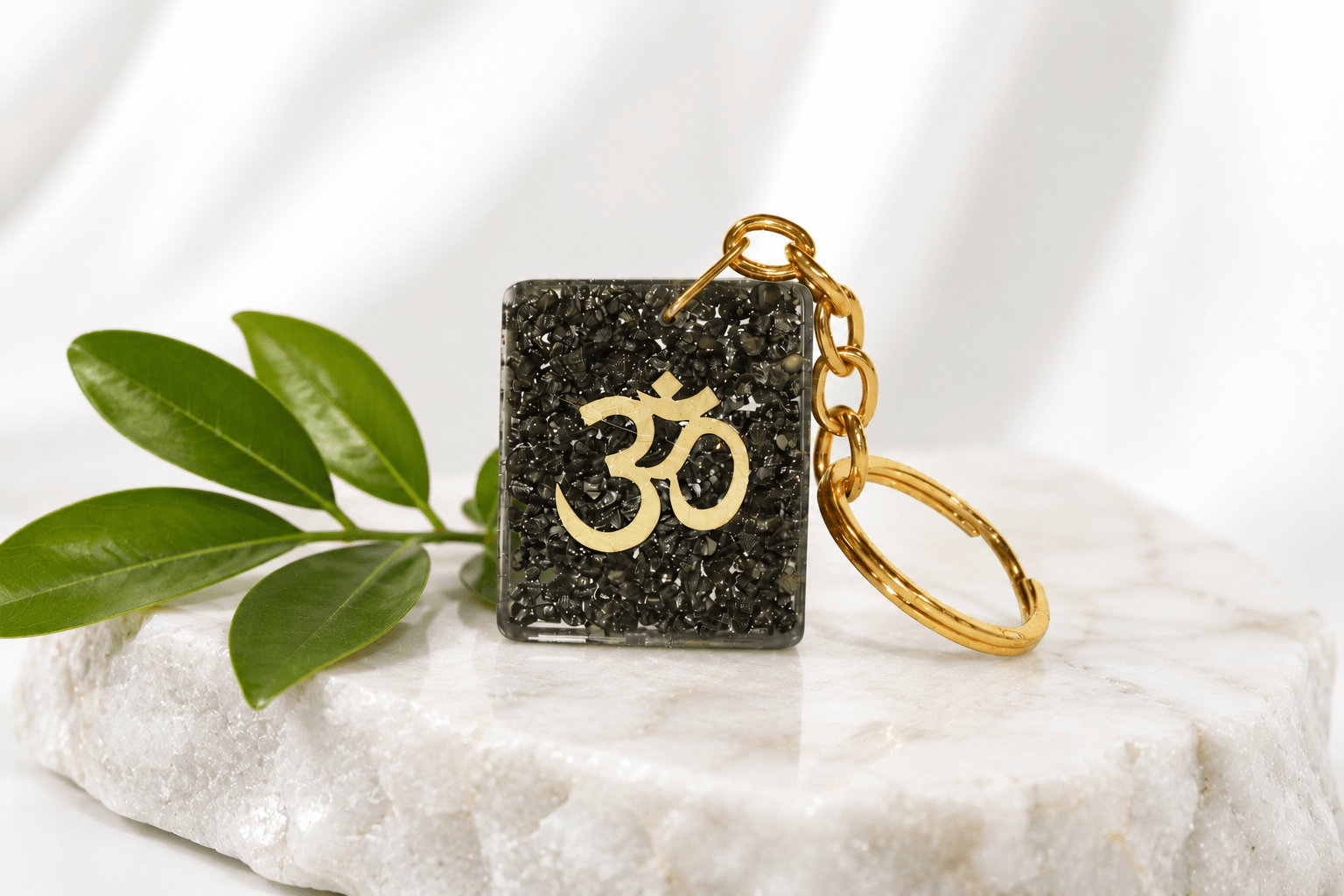 Pyrite Stone Om Keychain – Symbol of Abundance, Confidence & Positive Energy