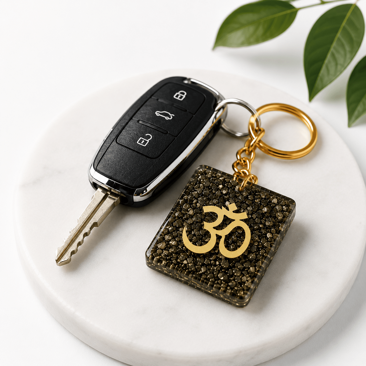 Pyrite Stone Om Keychain – Symbol of Abundance, Confidence & Positive Energy - Image 6