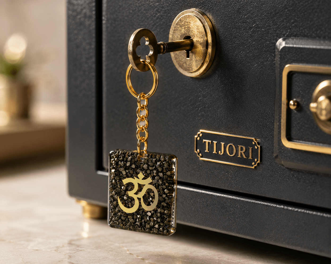 Pyrite Stone Om Keychain – Symbol of Abundance, Confidence & Positive Energy - Image 8