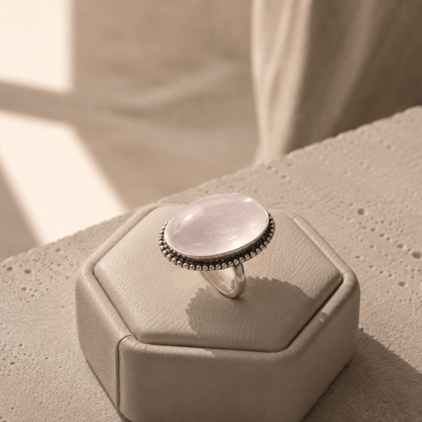 Natural Rose Quartz Ring – German Silver Crystal Ring for Love & Healing