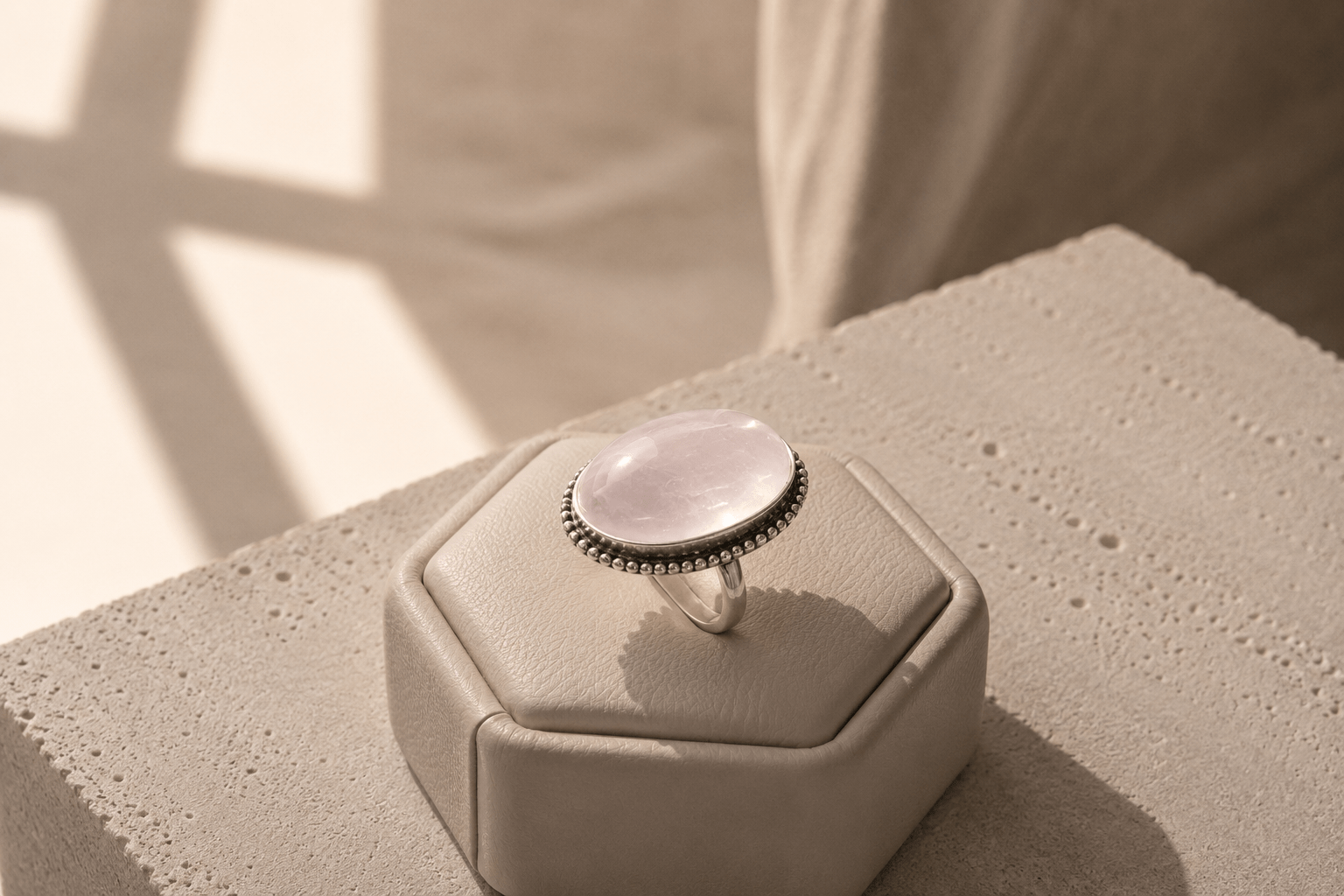 Natural Rose Quartz Ring – German Silver Crystal Ring for Love & Healing