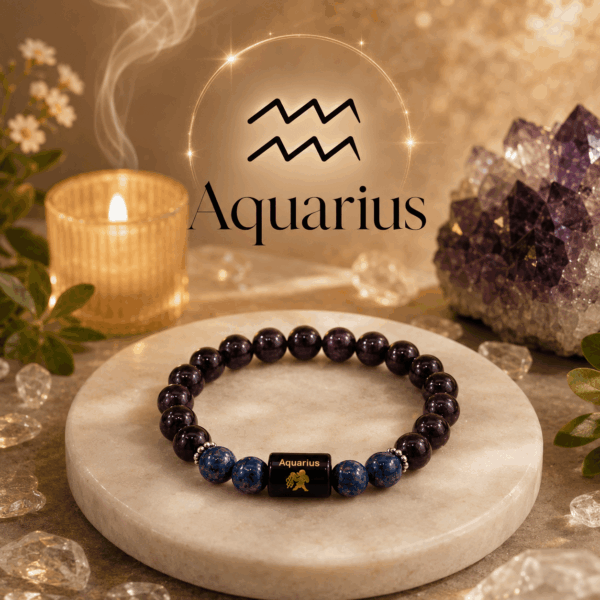 Aquarius Zodiac Bracelet – Amethyst & Lapis Lazuli