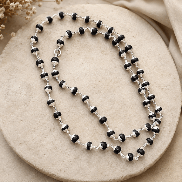 Karungali Mala with Silver Caps – Traditional Protection & Spiritual Elegance