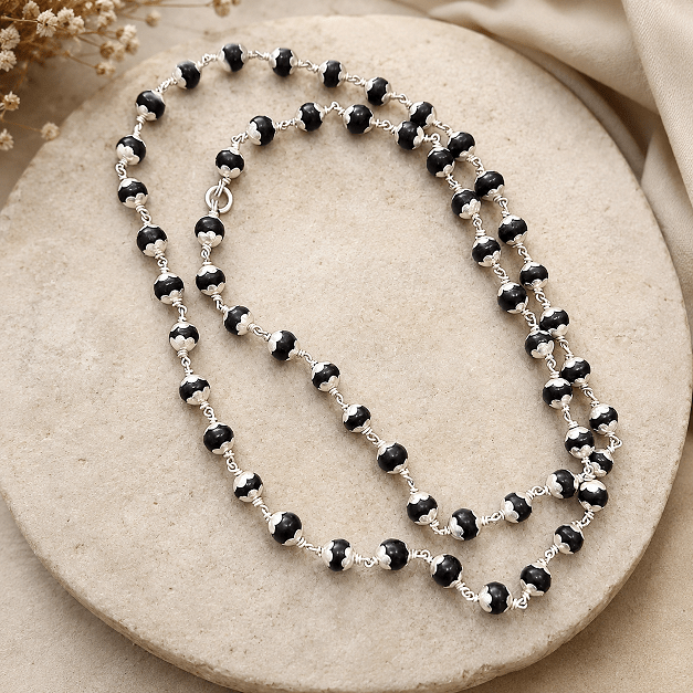 Karungali Mala with Silver Caps – Traditional Protection & Spiritual Elegance