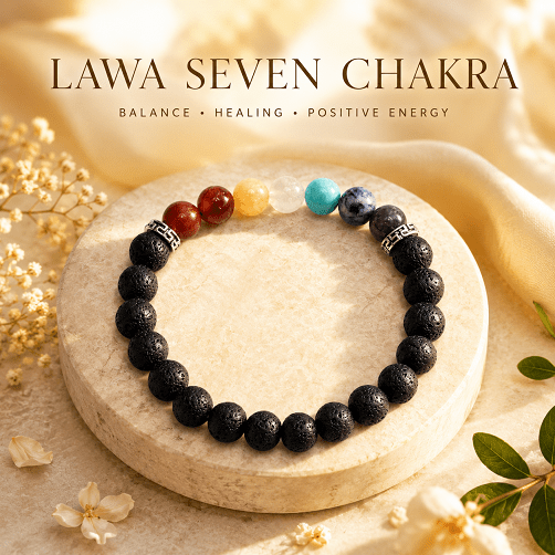 Lava Stone Seven Chakra Bracelet – Grounding, Balance & Positive Energy