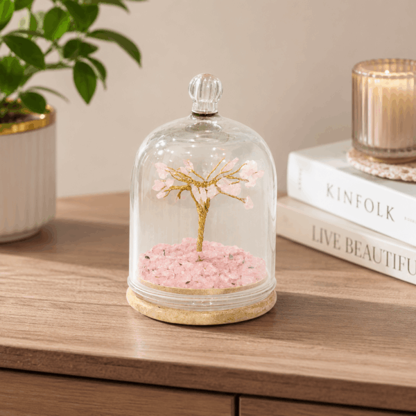 Rose Quartz Crystal Tree Glass Dome
