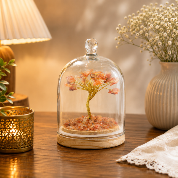 Red Aventurine Crystal Tree Glass Dome – Confidence, Vitality & Positive Energy