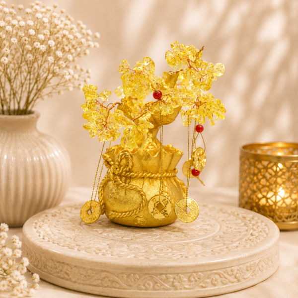 Yellow Citrine Gemstone Tree with Golden Base – Abundance, Success & Positive Energy
