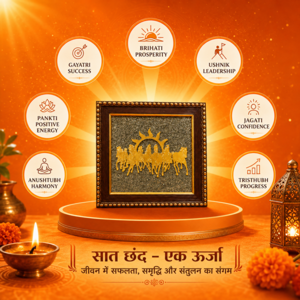 Attract Wealth & Victory: Raw Pyrite 7 Horses Vastu Frame