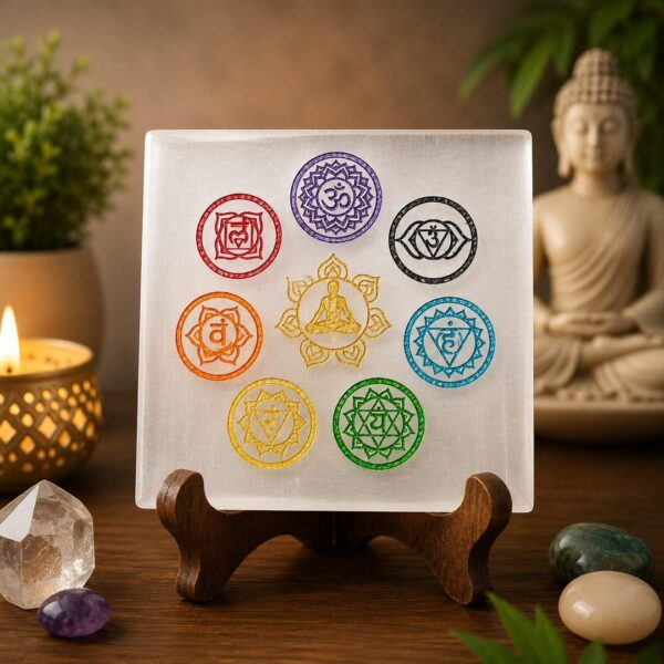Selenite Seven Chakra Healing & Crystal Charging Plate