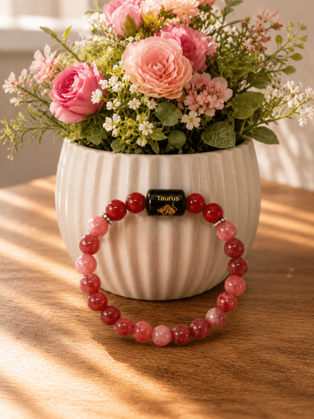 Taurus Zodiac Bracelet – Carnelian & Strawberry Quartz - Image 3