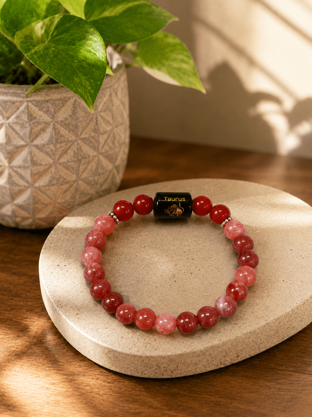 Taurus Zodiac Bracelet – Carnelian & Strawberry Quartz - Image 4