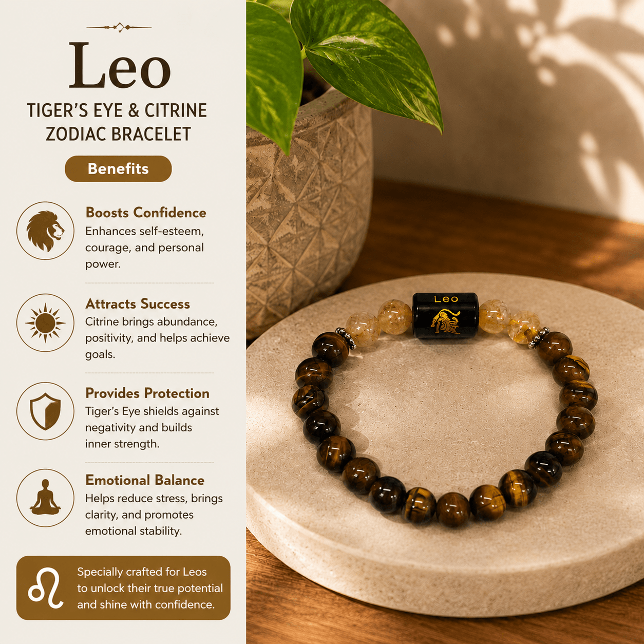 Leo Zodiac Bracelet – Tiger Eye & Citrine - Image 2