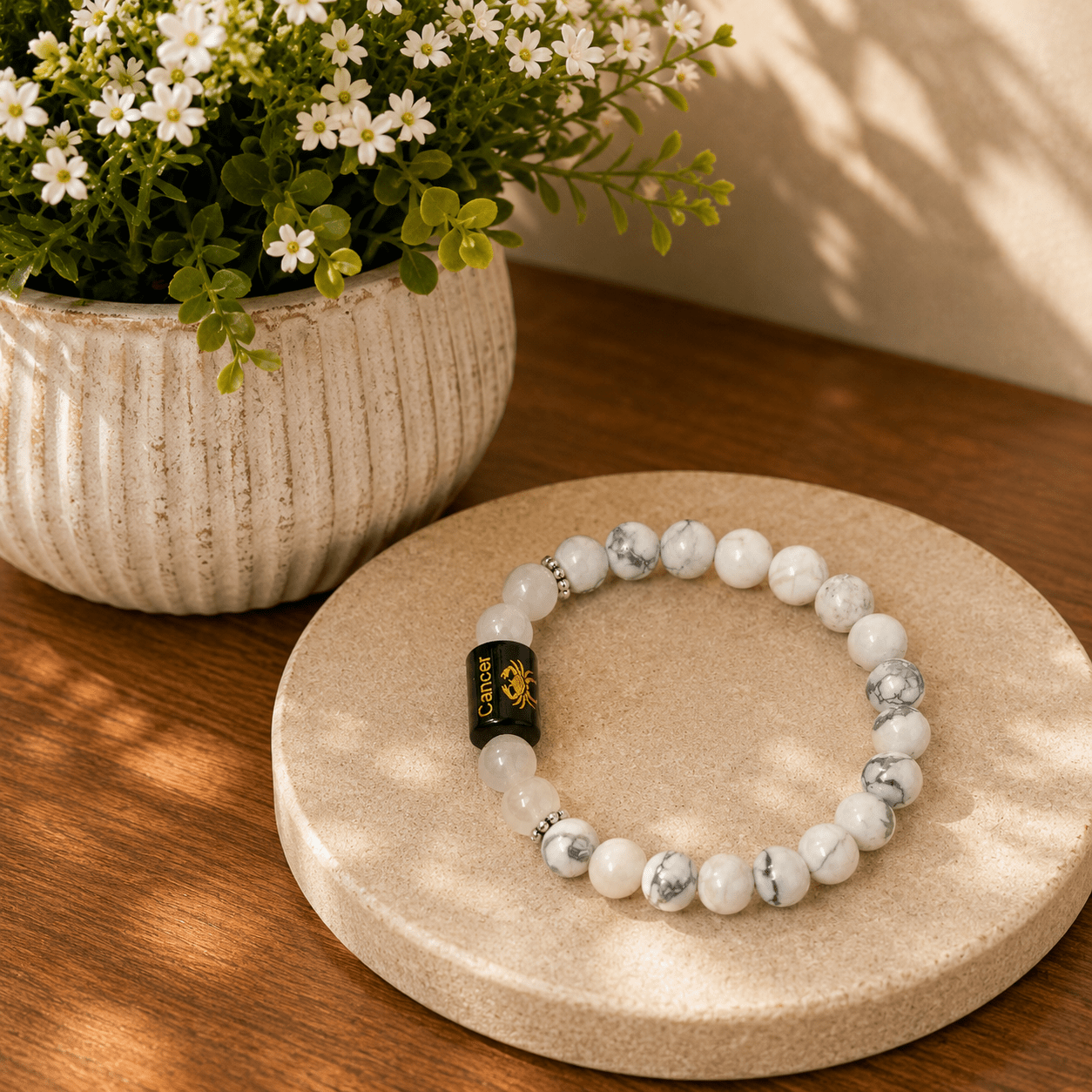 Cancer Zodiac Bracelet – White Howlite & Moonstone - Image 3