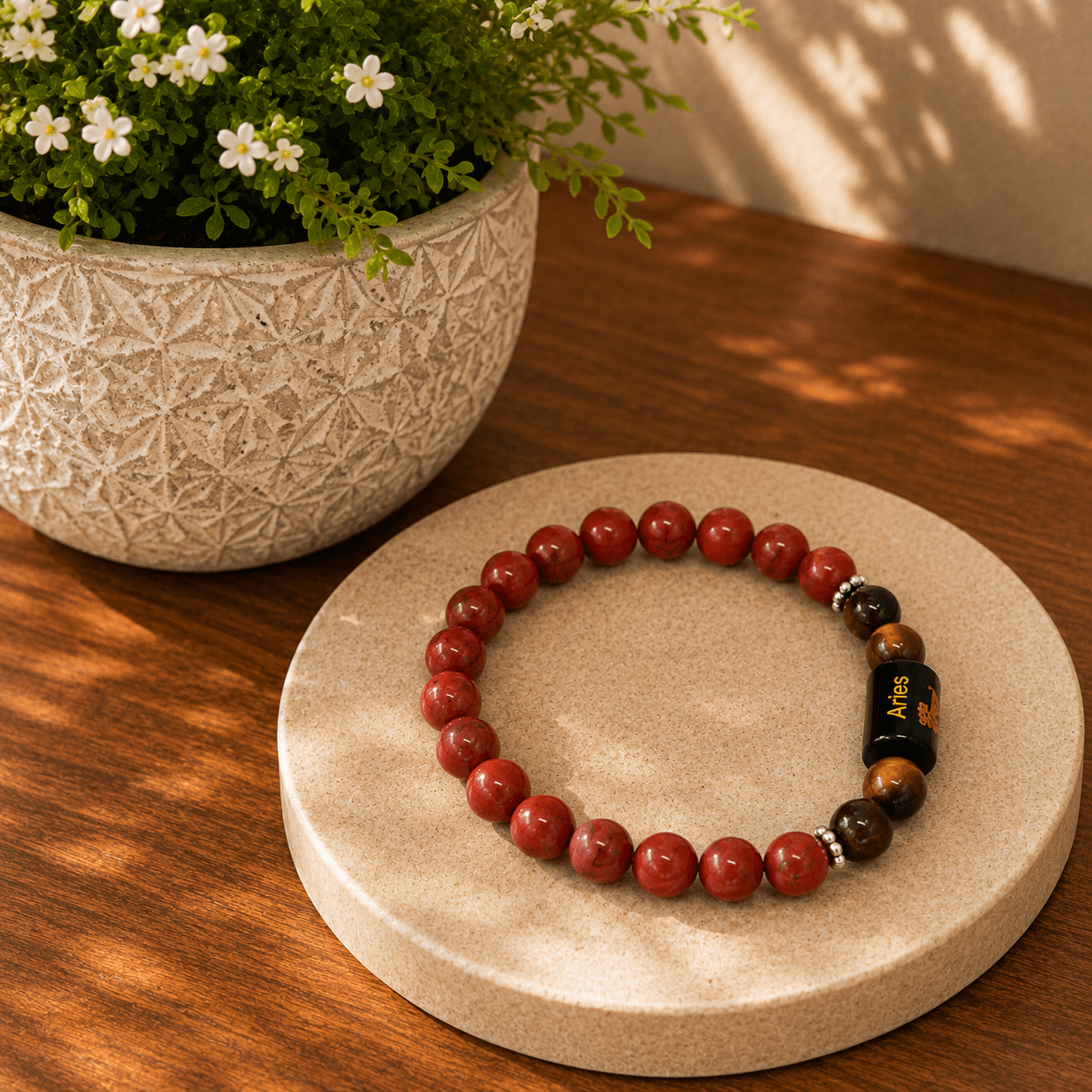 Aries Zodiac Energy Bracelet – Red Jasper & Tiger Eye - Image 3