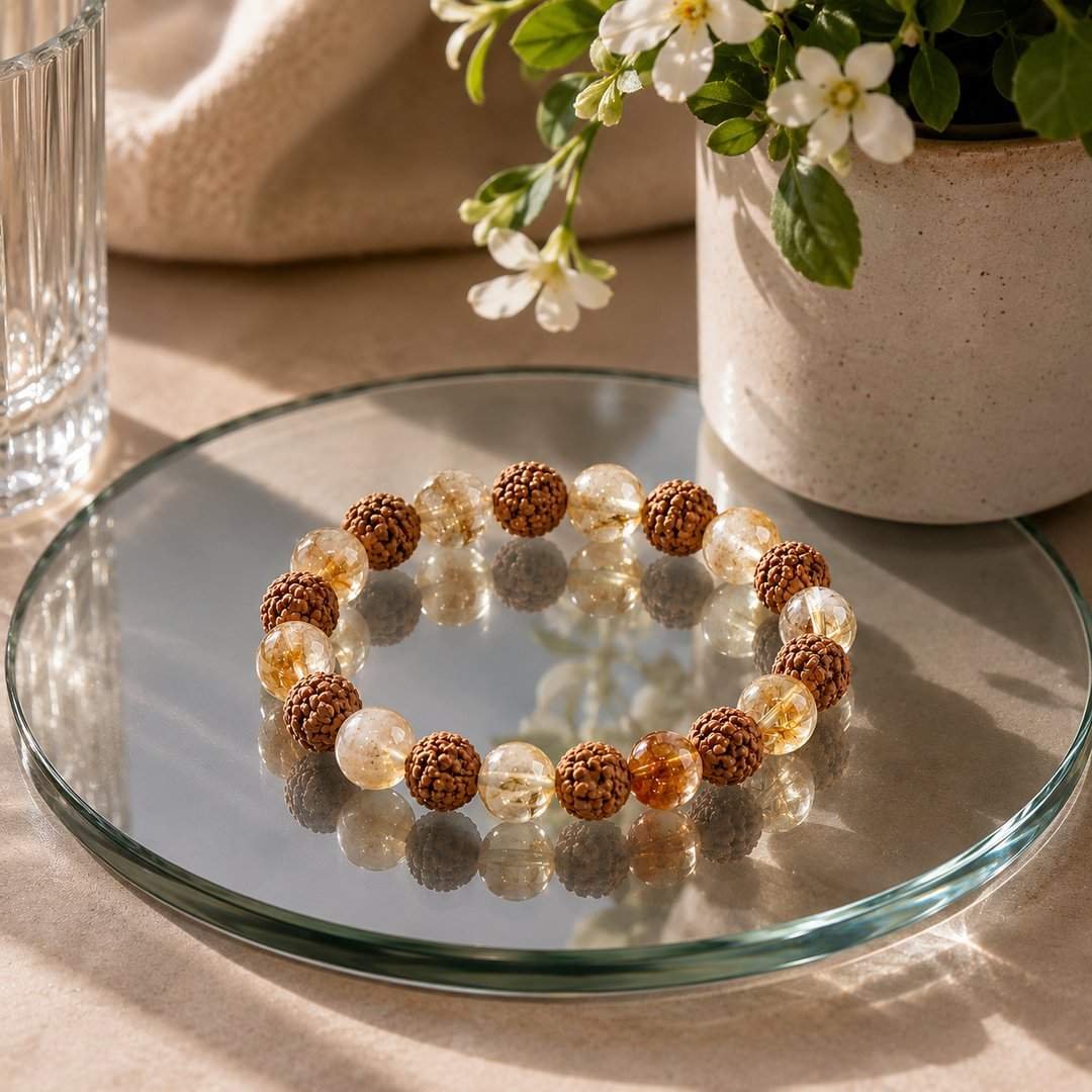 Rudraksha & Clear Quartz Energy Bracelet – Protection, Clarity and Spiritual Balance