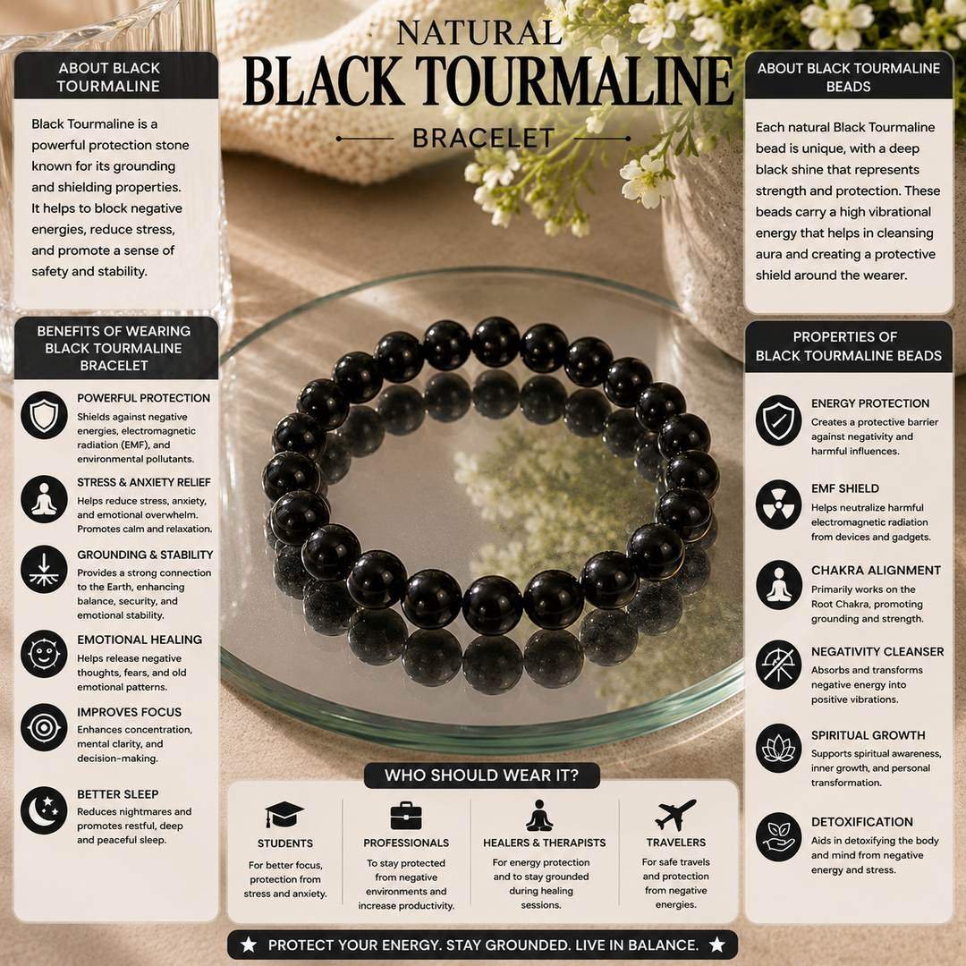 Natural Black Tourmaline Bracelet – Protection, Grounding & Inner Strength - Image 3