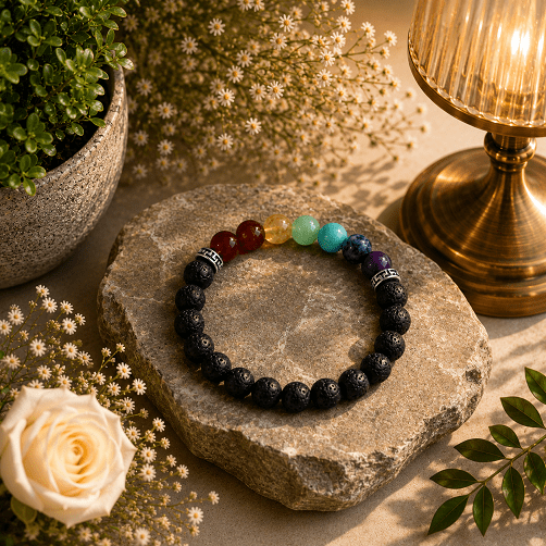 Lava Stone Seven Chakra Bracelet – Grounding, Balance & Positive Energy - Image 2