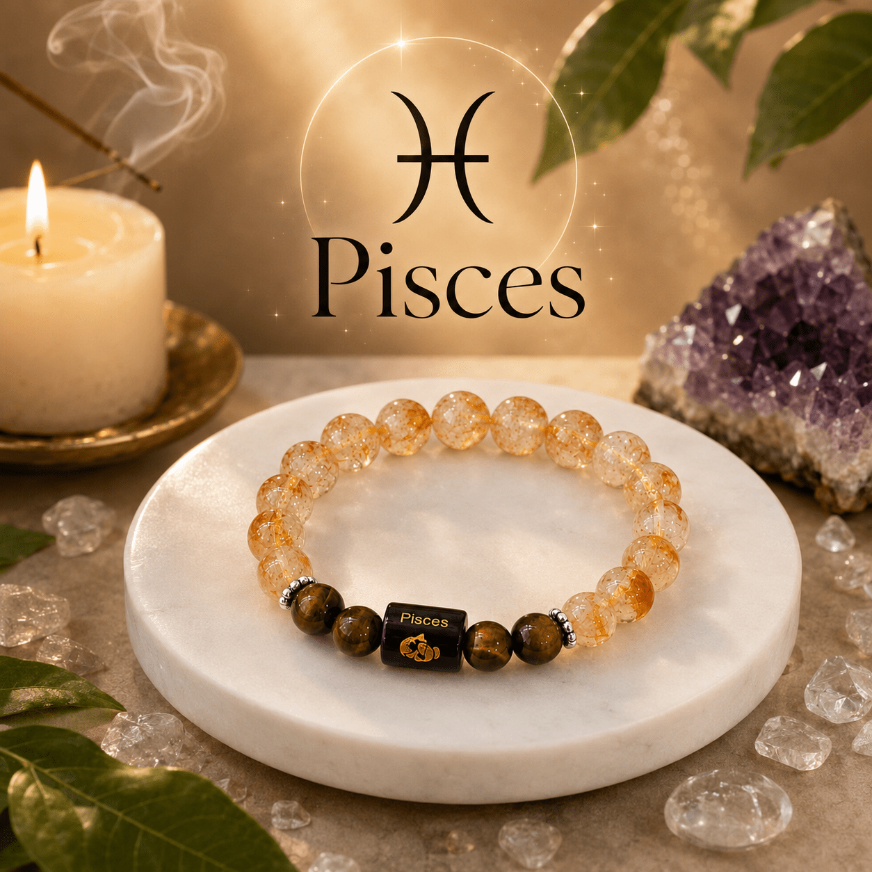 Pisces Zodiac Bracelet – Citrine & Tiger Eye