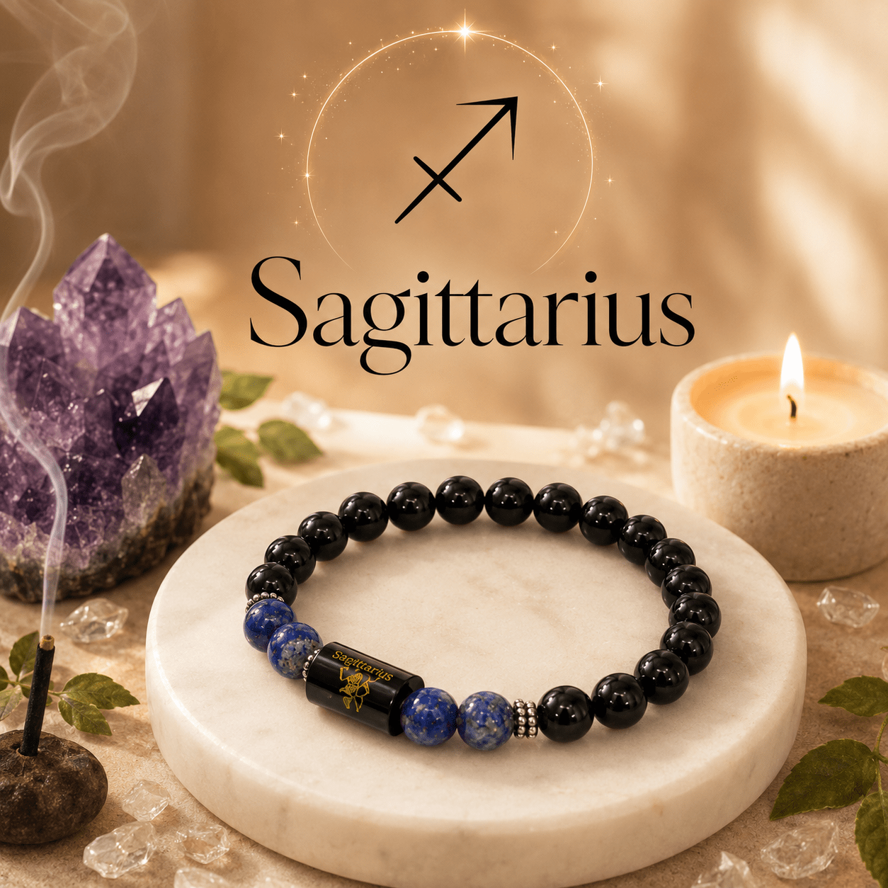 Sagittarius Zodiac Bracelet – Black Onyx & Lapis Lazuli