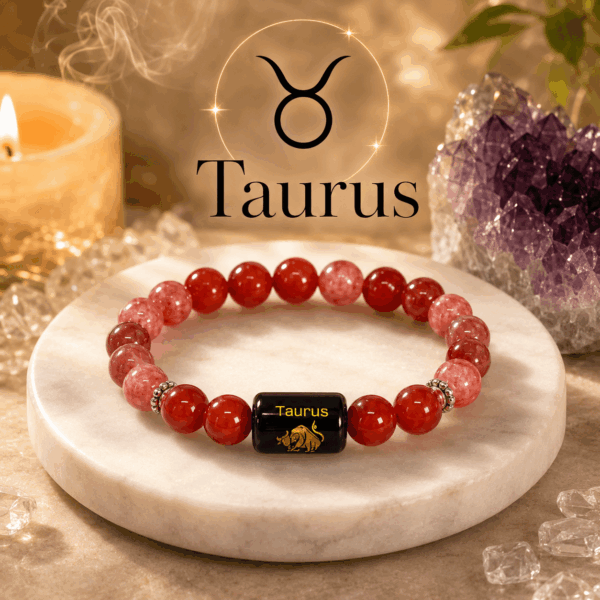Taurus Zodiac Bracelet – Carnelian & Strawberry Quartz