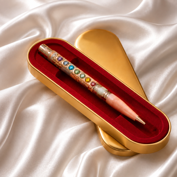 Write with Divine Balance – Antique Gold Bronze 7 Chakra Gemstone Pen