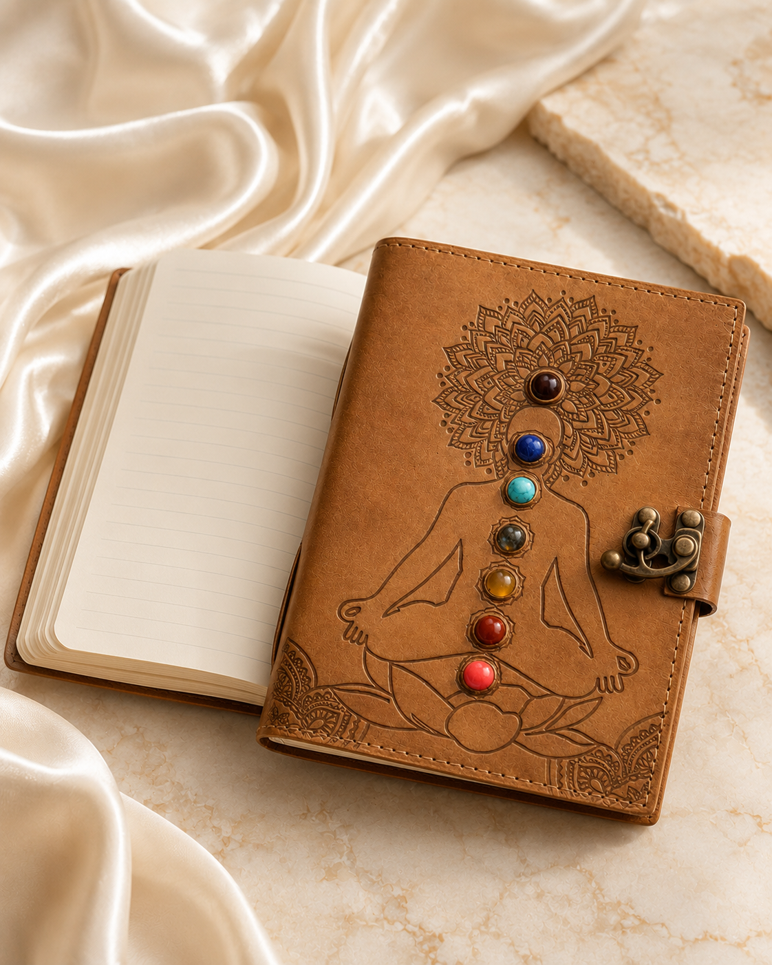 Connect with Your Energy | Embossed Leather 7 Chakra Gemstone Diary