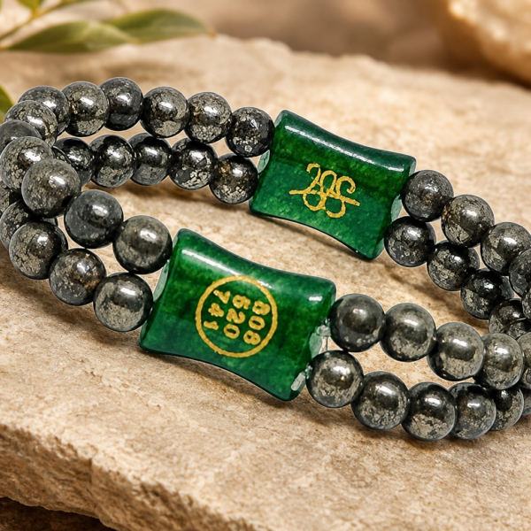 Natural Pyrite Double-Layer Beaded Bracelet with Engraved Sacred Cubes | Wealth, Alignment & Protection