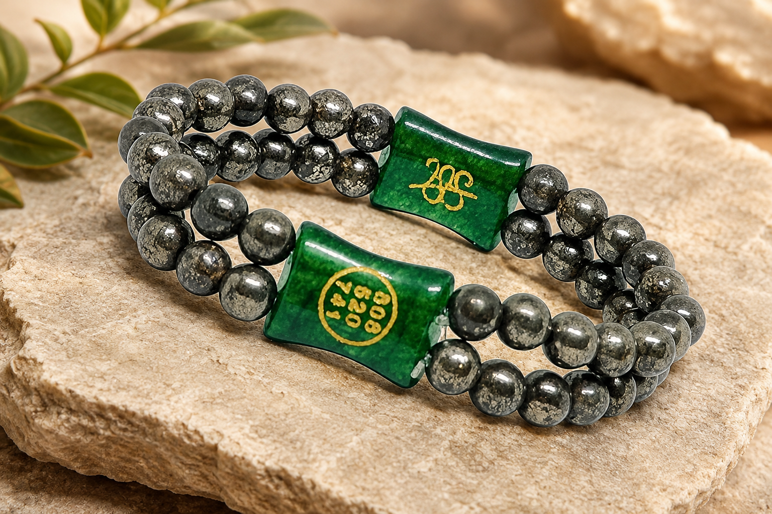 Natural Pyrite Double-Layer Beaded Bracelet with Engraved Sacred Cubes | Wealth, Alignment & Protection